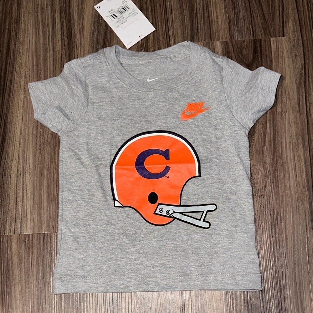 Nike Kids Gray Tee with Orange Helmet Graphic